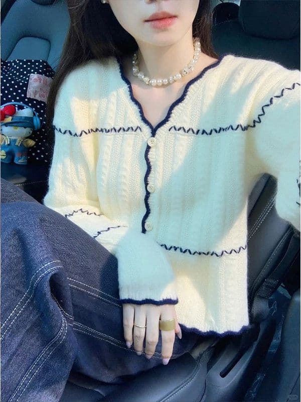 한 부서 느긋한 바람 부드러운 찹쌀 스웨터 여자 봄 가을 새로운 루즈핏 슬림해 보이는 니트 스웨터 재킷 맨위 고급 센스 오픈 가디건 상세 이미지 5