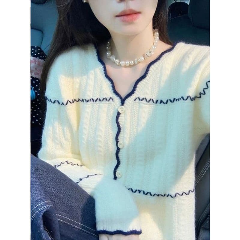 한 부서 느긋한 바람 부드러운 찹쌀 스웨터 여자 봄 가을 새로운 루즈핏 슬림해 보이는 니트 스웨터 재킷 맨위 고급 센스 오픈 가디건 상세 이미지 9