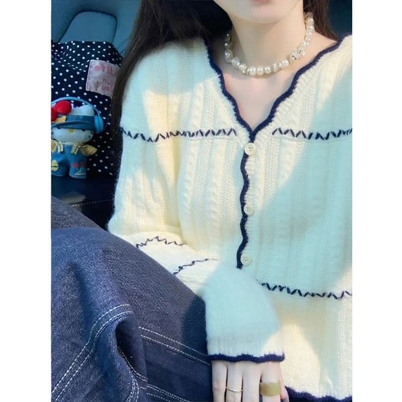한 부서 느긋한 바람 부드러운 찹쌀 스웨터 여자 봄 가을 새로운 루즈핏 슬림해 보이는 니트 스웨터 재킷 맨위 고급 센스 오픈 가디건 상세 이미지 10