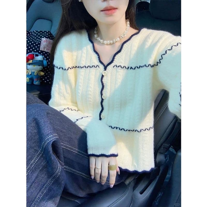 한 부서 느긋한 바람 부드러운 찹쌀 스웨터 여자 봄 가을 새로운 루즈핏 슬림해 보이는 니트 스웨터 재킷 맨위 고급 센스 오픈 가디건 상세 이미지 14