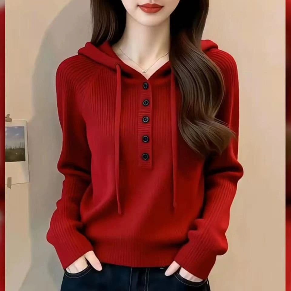 후드 니트 스웨터 봄 새로운 스웨터 여자 모자 포함 후드티 슬림해 보이는 디자인 센스 루즈핏 슬림해 보이는 펌프 로프 맨위 트렌디 이미지 4