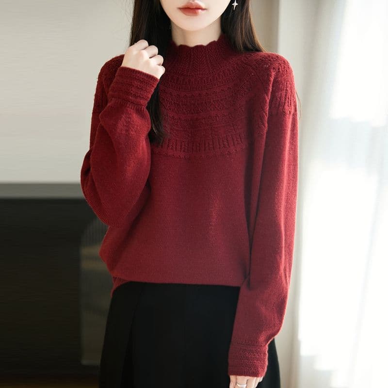 고급 부드러운 한 부서 바람 반하이넥 니트 기본 셔츠 여성 봄 가을 다용도 품격 스웨터 뽕나무 누에 실크 맨위 여성 이미지 5