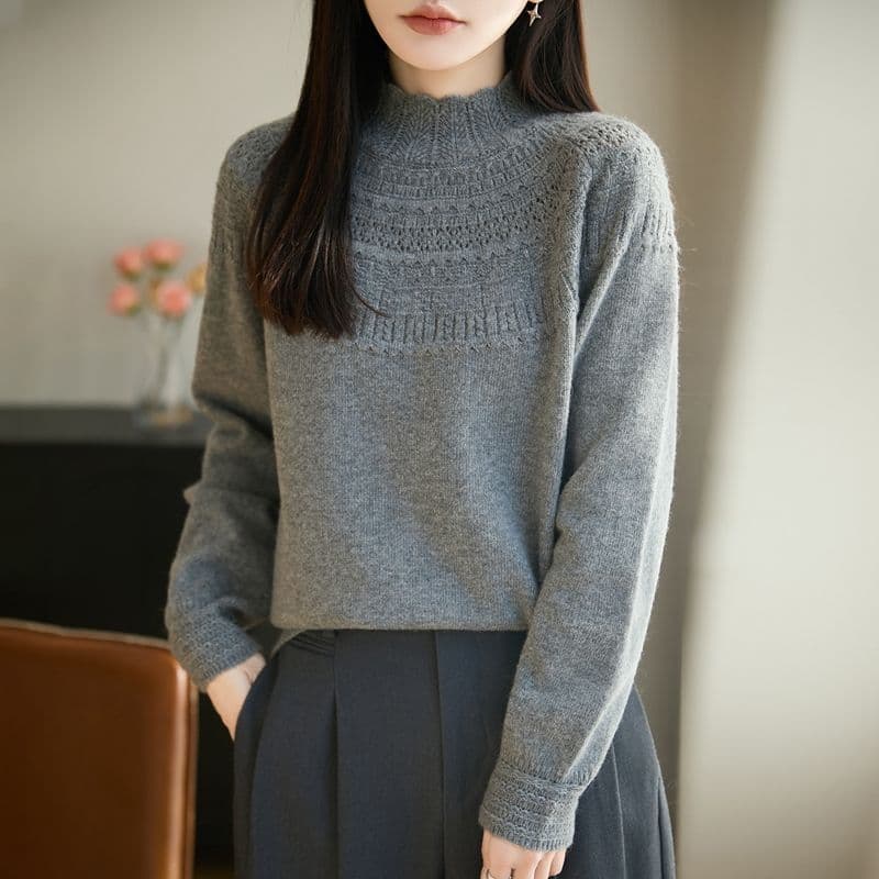 고급 부드러운 한 부서 바람 반하이넥 니트 기본 셔츠 여성 봄 가을 다용도 품격 스웨터 뽕나무 누에 실크 맨위 여성 이미지 2