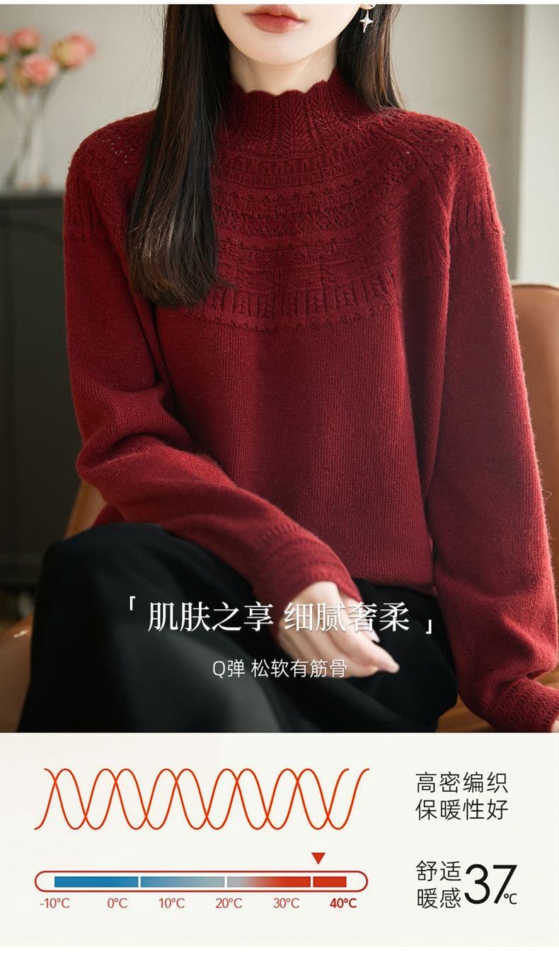 고급 부드러운 한 부서 바람 반하이넥 니트 기본 셔츠 여성 봄 가을 다용도 품격 스웨터 뽕나무 누에 실크 맨위 여성 상세 이미지 4
