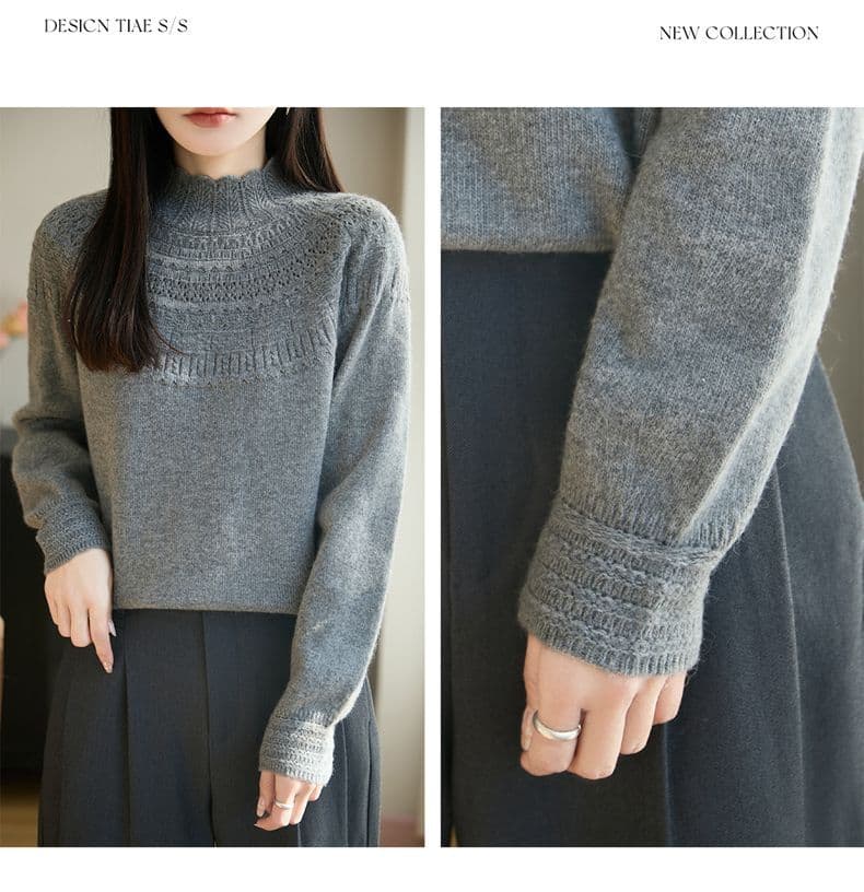 고급 부드러운 한 부서 바람 반하이넥 니트 기본 셔츠 여성 봄 가을 다용도 품격 스웨터 뽕나무 누에 실크 맨위 여성 상세 이미지 18