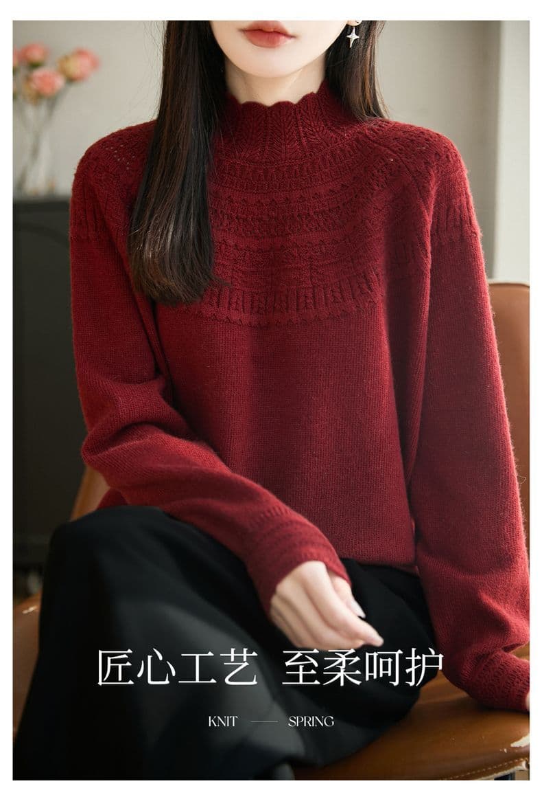 고급 부드러운 한 부서 바람 반하이넥 니트 기본 셔츠 여성 봄 가을 다용도 품격 스웨터 뽕나무 누에 실크 맨위 여성 상세 이미지 20