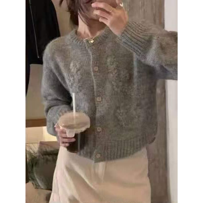 한국 chic 레트로 자수 꽃 달콤함 두꺼운 니트 오픈 가디건 여성 봄 가을 Chic 품격 스웨터 여성 코트 상세 이미지 2