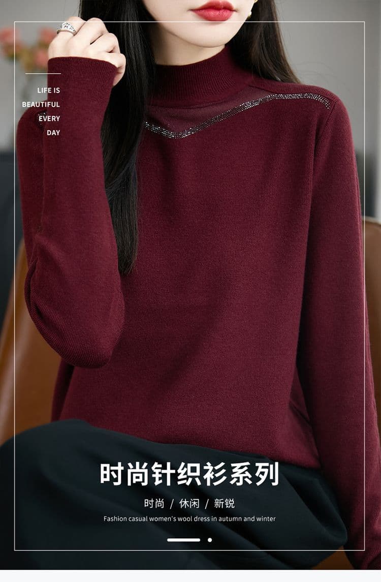 고급 핫픽스 반하이넥 니트 스웨터 여성 인사이드 가져 가라. 스웨터 봄 가을 새로운 슬림해 보이는 뽕나무 누에 실크 만나는 맨위 여성 상세 이미지 1