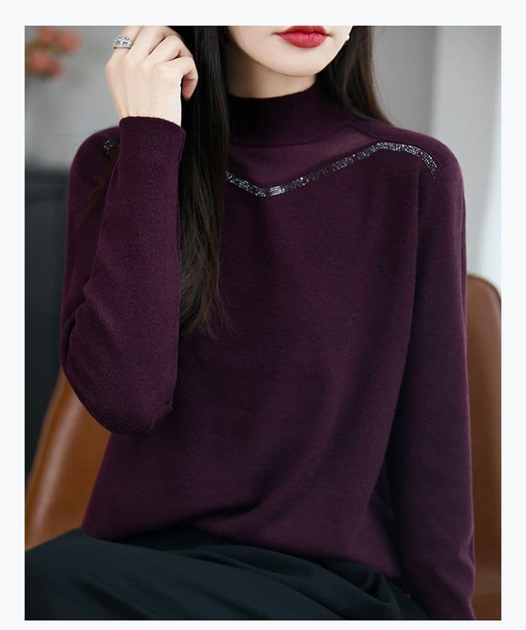고급 핫픽스 반하이넥 니트 스웨터 여성 인사이드 가져 가라. 스웨터 봄 가을 새로운 슬림해 보이는 뽕나무 누에 실크 만나는 맨위 여성 상세 이미지 18