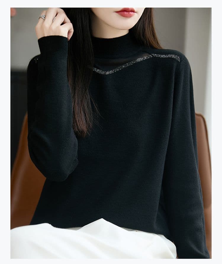 고급 핫픽스 반하이넥 니트 스웨터 여성 인사이드 가져 가라. 스웨터 봄 가을 새로운 슬림해 보이는 뽕나무 누에 실크 만나는 맨위 여성 상세 이미지 21