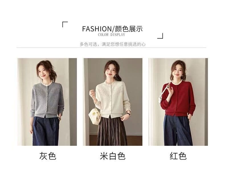 봄 가을 새로운 아름다운 레이스 조각 홀로우 아웃 스웨터 코트 패션 캐주얼 착용 가져 가라. 라운드 넥 니트 오픈 가디건 맨위 상세 이미지 5