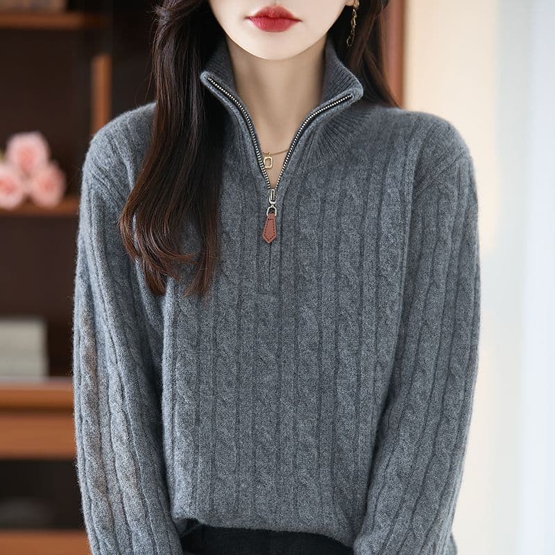 가을 겨울 새로운 반하이넥 스웨터 여자 스탠드 칼라 하프 지퍼 한국 스타일 루즈핏 느긋한 바람 니트 기본 셔츠 맨위 여성
