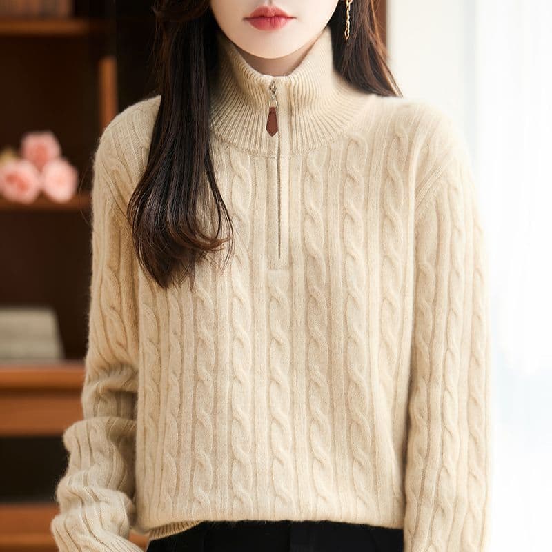 가을 겨울 새로운 반하이넥 스웨터 여자 스탠드 칼라 하프 지퍼 한국 스타일 루즈핏 느긋한 바람 니트 기본 셔츠 맨위 여성 이미지 2
