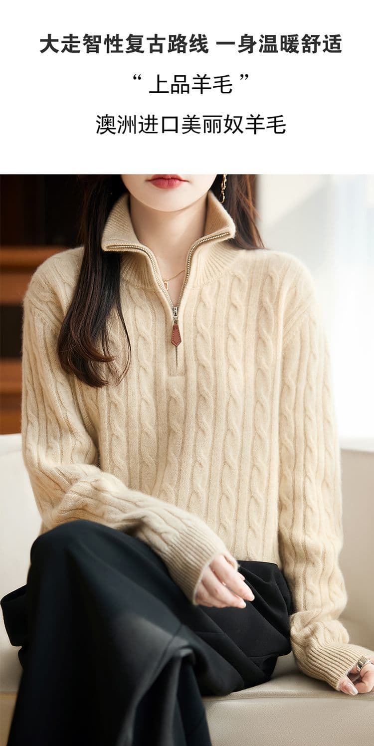 가을 겨울 새로운 반하이넥 스웨터 여자 스탠드 칼라 하프 지퍼 한국 스타일 루즈핏 느긋한 바람 니트 기본 셔츠 맨위 여성 상세 이미지 2