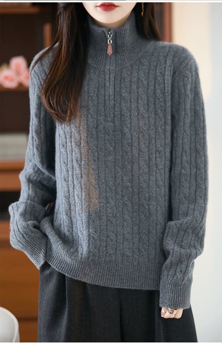 가을 겨울 새로운 반하이넥 스웨터 여자 스탠드 칼라 하프 지퍼 한국 스타일 루즈핏 느긋한 바람 니트 기본 셔츠 맨위 여성 상세 이미지 3