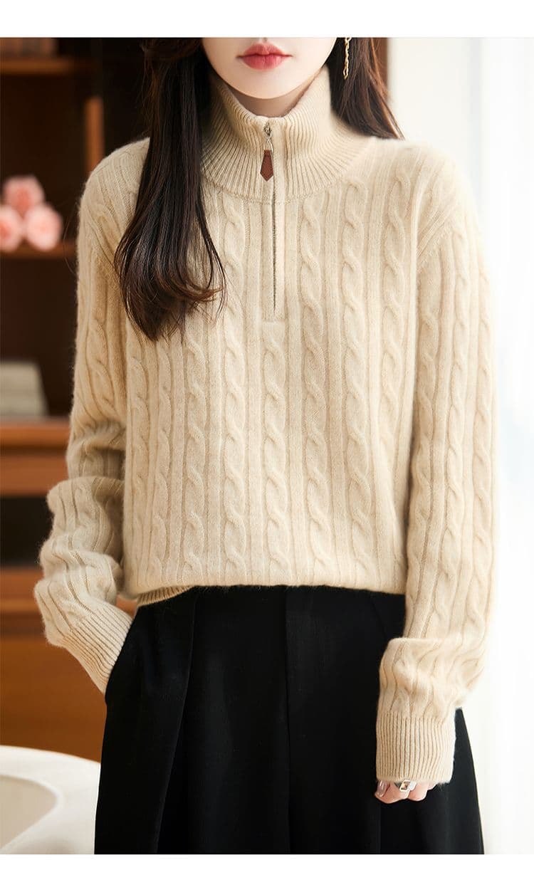 가을 겨울 새로운 반하이넥 스웨터 여자 스탠드 칼라 하프 지퍼 한국 스타일 루즈핏 느긋한 바람 니트 기본 셔츠 맨위 여성 상세 이미지 6