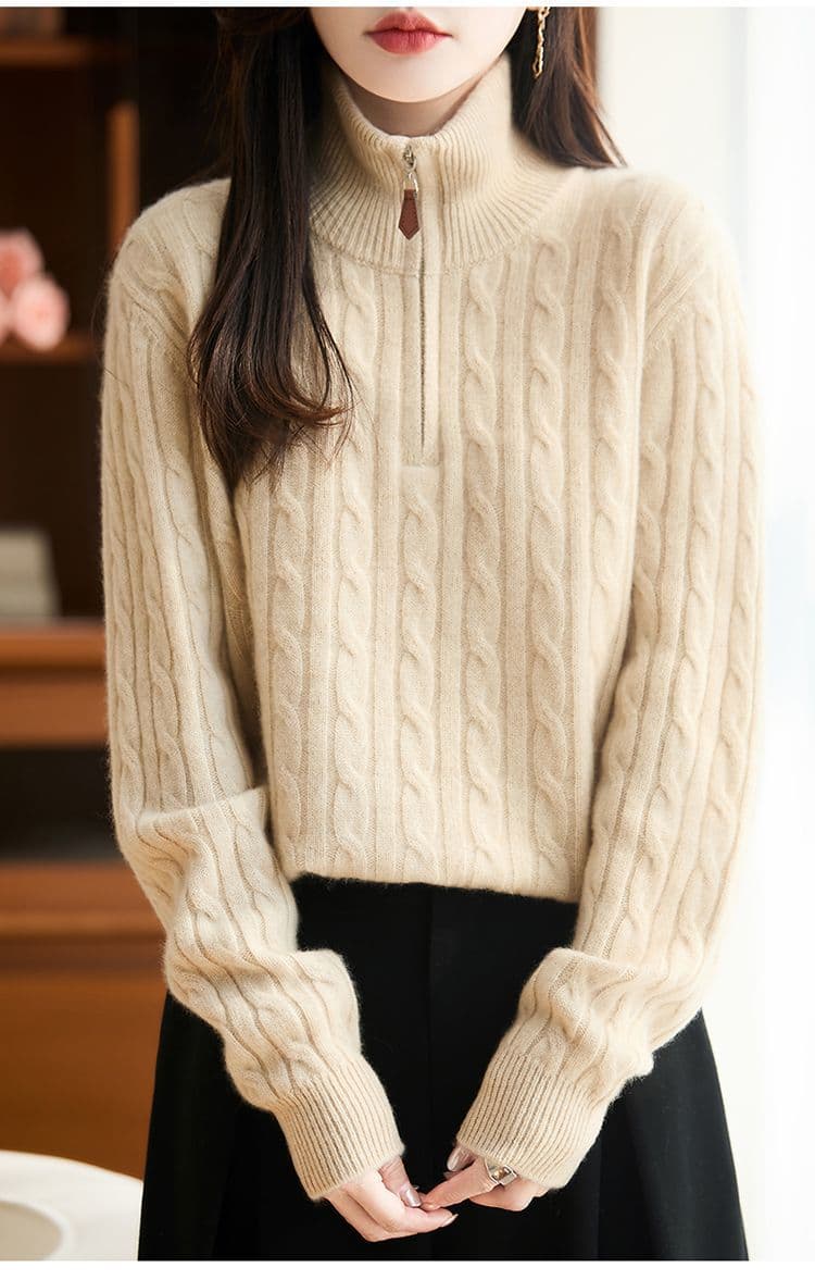 가을 겨울 새로운 반하이넥 스웨터 여자 스탠드 칼라 하프 지퍼 한국 스타일 루즈핏 느긋한 바람 니트 기본 셔츠 맨위 여성 상세 이미지 8