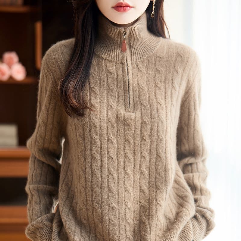 가을 겨울 새로운 반하이넥 스웨터 여자 스탠드 칼라 하프 지퍼 한국 스타일 루즈핏 느긋한 바람 니트 기본 셔츠 맨위 여성 상세 이미지 22
