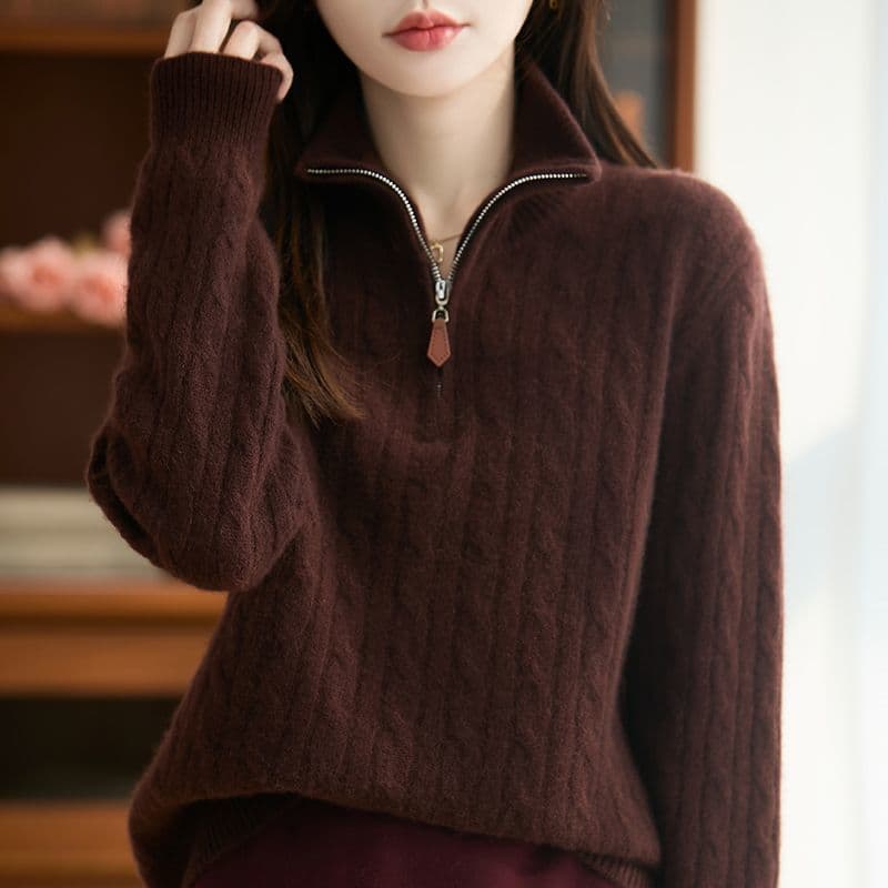 가을 겨울 새로운 반하이넥 스웨터 여자 스탠드 칼라 하프 지퍼 한국 스타일 루즈핏 느긋한 바람 니트 기본 셔츠 맨위 여성 상세 이미지 25