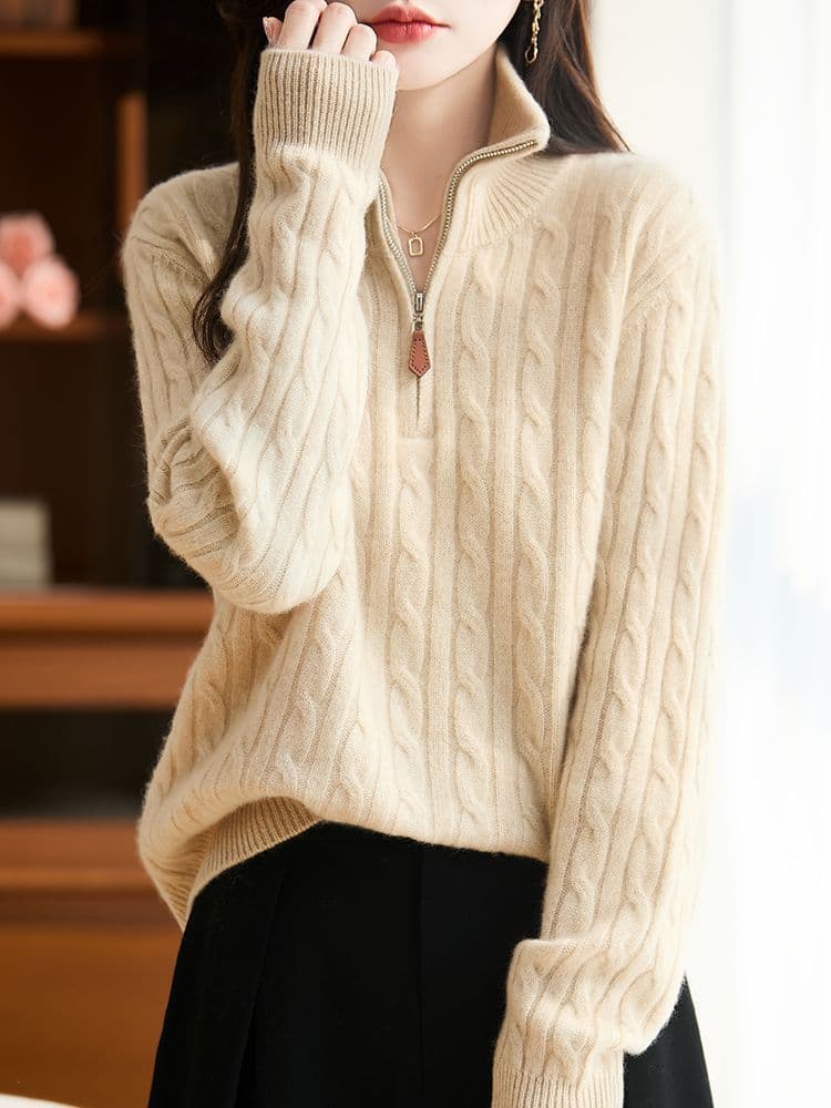 가을 겨울 새로운 반하이넥 스웨터 여자 스탠드 칼라 하프 지퍼 한국 스타일 루즈핏 느긋한 바람 니트 기본 셔츠 맨위 여성 상세 이미지 27