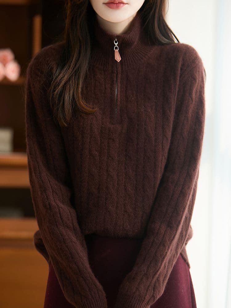 가을 겨울 새로운 반하이넥 스웨터 여자 스탠드 칼라 하프 지퍼 한국 스타일 루즈핏 느긋한 바람 니트 기본 셔츠 맨위 여성 상세 이미지 28