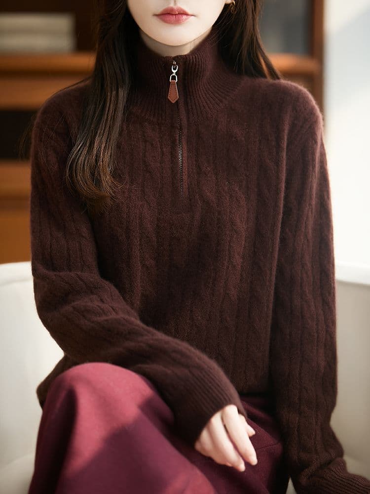 가을 겨울 새로운 반하이넥 스웨터 여자 스탠드 칼라 하프 지퍼 한국 스타일 루즈핏 느긋한 바람 니트 기본 셔츠 맨위 여성 상세 이미지 29