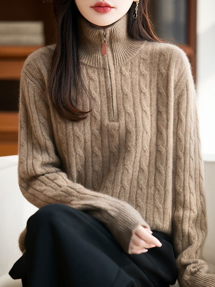 가을 겨울 새로운 반하이넥 스웨터 여자 스탠드 칼라 하프 지퍼 한국 스타일 루즈핏 느긋한 바람 니트 기본 셔츠 맨위 여성 상세 이미지 32