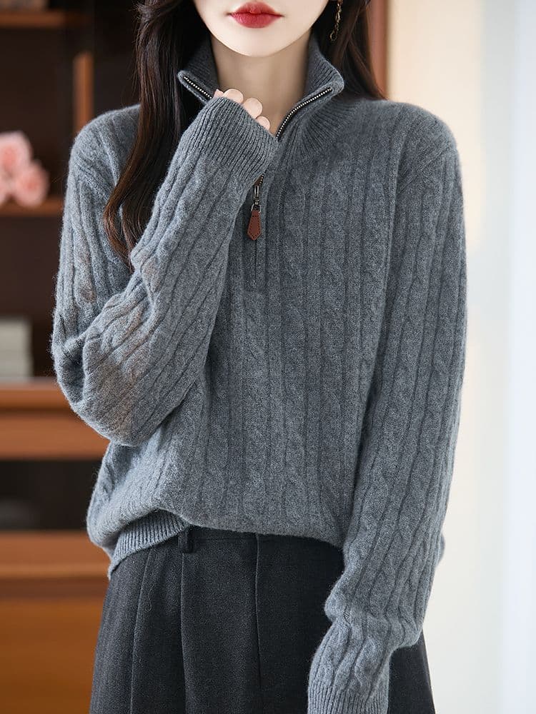 가을 겨울 새로운 반하이넥 스웨터 여자 스탠드 칼라 하프 지퍼 한국 스타일 루즈핏 느긋한 바람 니트 기본 셔츠 맨위 여성 상세 이미지 35