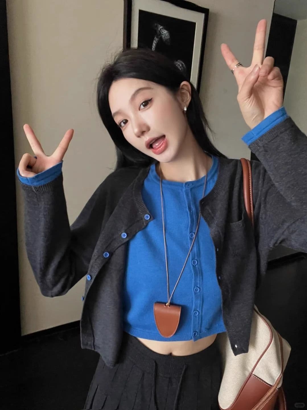 한 부서 패션 페이크 레이어드 니트 오픈 가디건 여성 봄 가을 쇼트 스타일 캐주얼 다용도 디자인 센스 작은 대중 품격 맨위 여성 상세 이미지 10