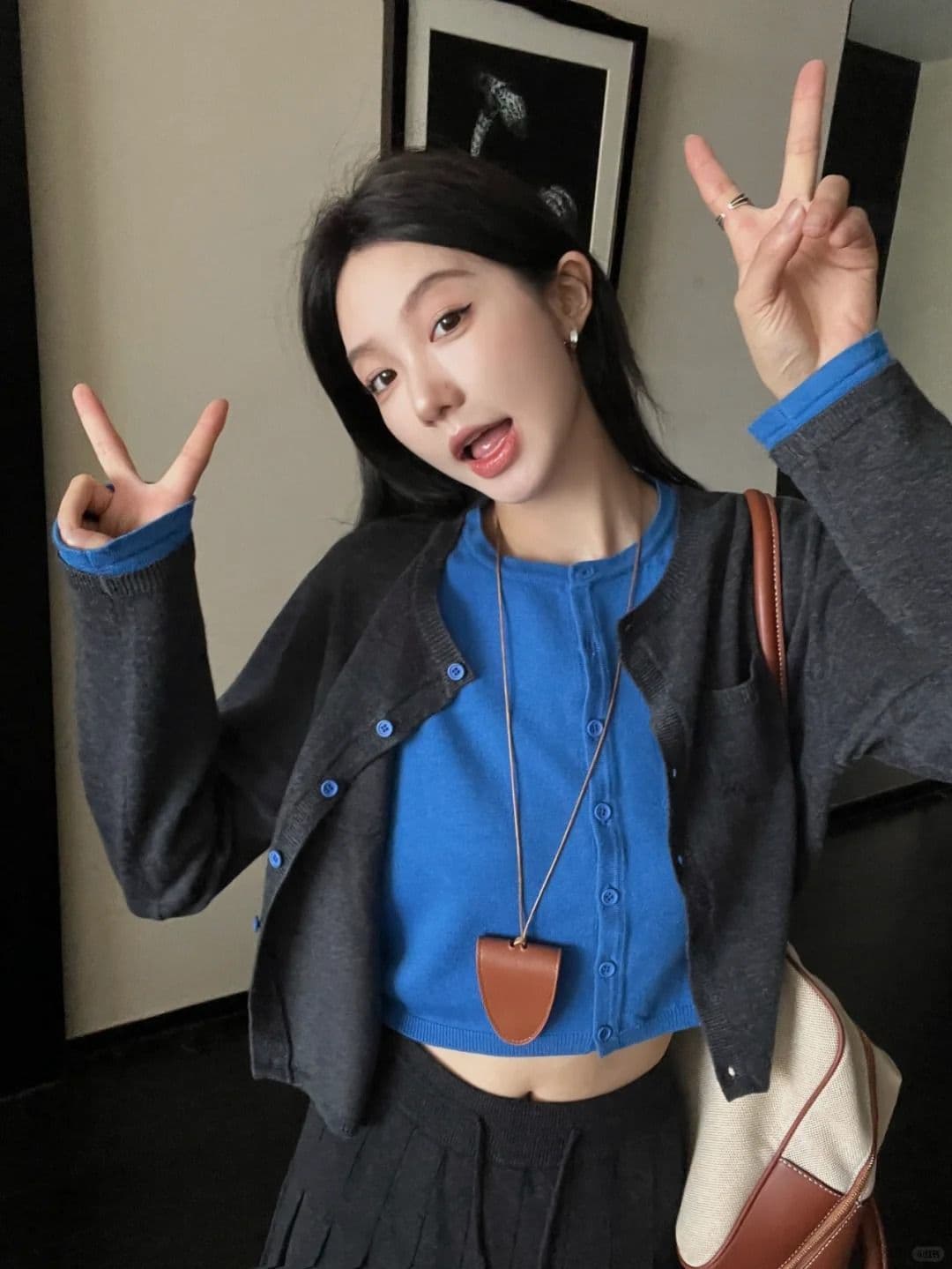 한 부서 패션 페이크 레이어드 니트 오픈 가디건 여성 봄 가을 쇼트 스타일 캐주얼 다용도 디자인 센스 작은 대중 품격 맨위 여성 상세 이미지 14