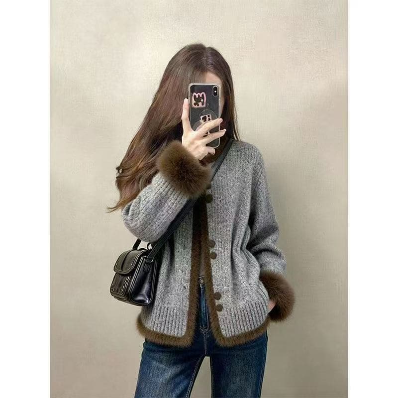 자이언트 잘 생긴 외국 가스 세련된 튀김 거리 연령 감소 슬림해 보이는 Chic 고유 한 디자인 센스 고급 센스 니트 모직 여성 코트 상세 이미지 7