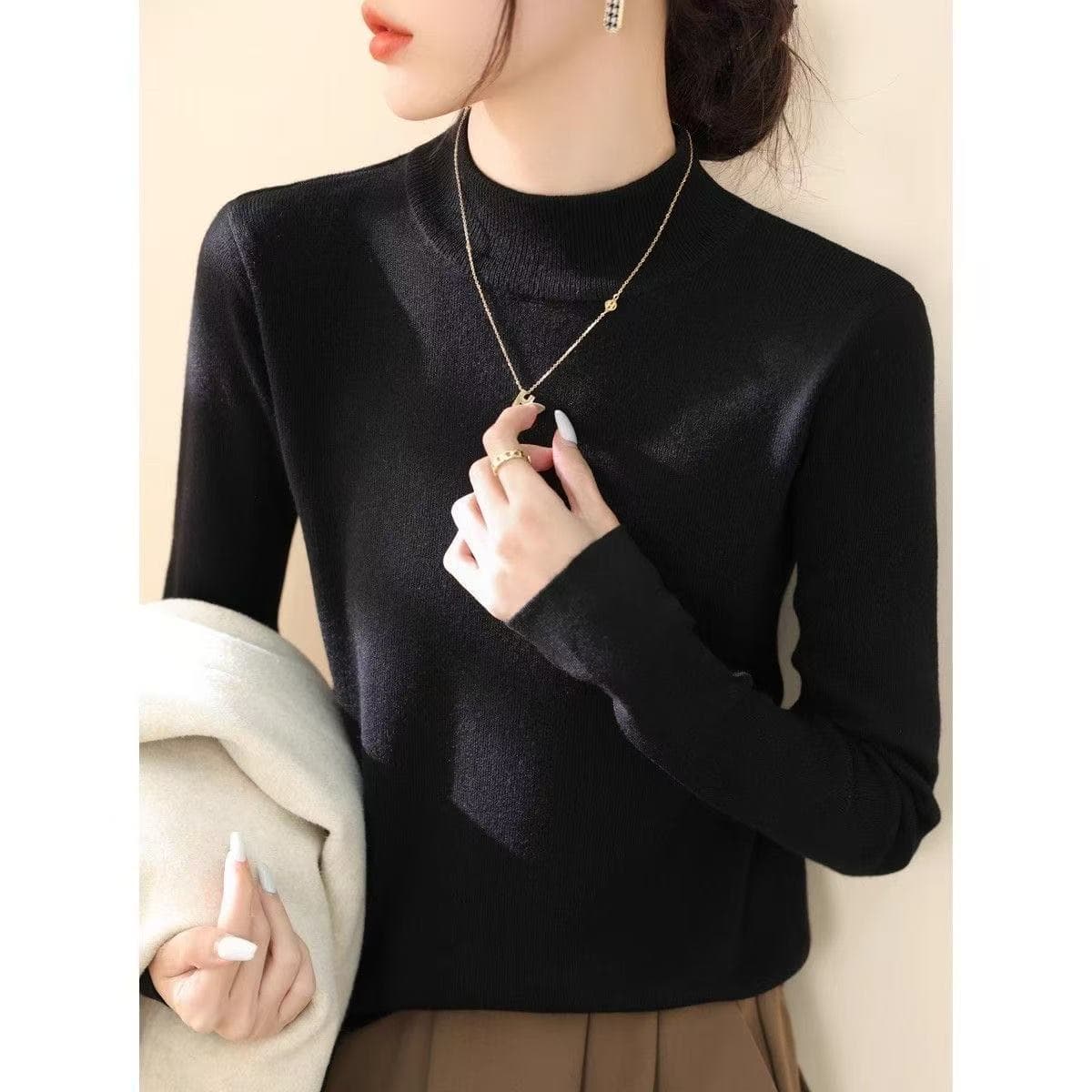 가을 겨울 새로운 패션 다용도 반하이넥 인사이드 가져 가라. 기본 셔츠 여성 의류 Chic 프랑스식 긴팔 두꺼운 니트 맨위 상세 이미지 8