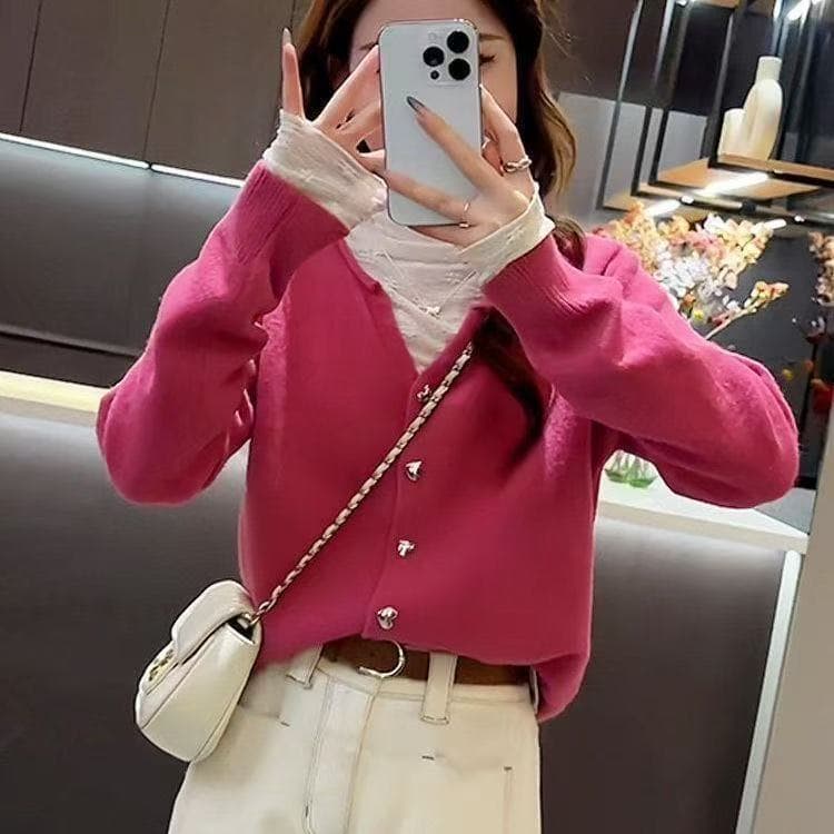 봄 가을 새로운 한국 스타일 패션 니트 다용도 연령 감소 스웨터 여성 레저 다용도 재킷 품격 슬림해 보이는 맨위 여성 상세 이미지 10