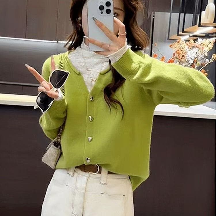 봄 가을 새로운 한국 스타일 패션 니트 다용도 연령 감소 스웨터 여성 레저 다용도 재킷 품격 슬림해 보이는 맨위 여성 상세 이미지 27