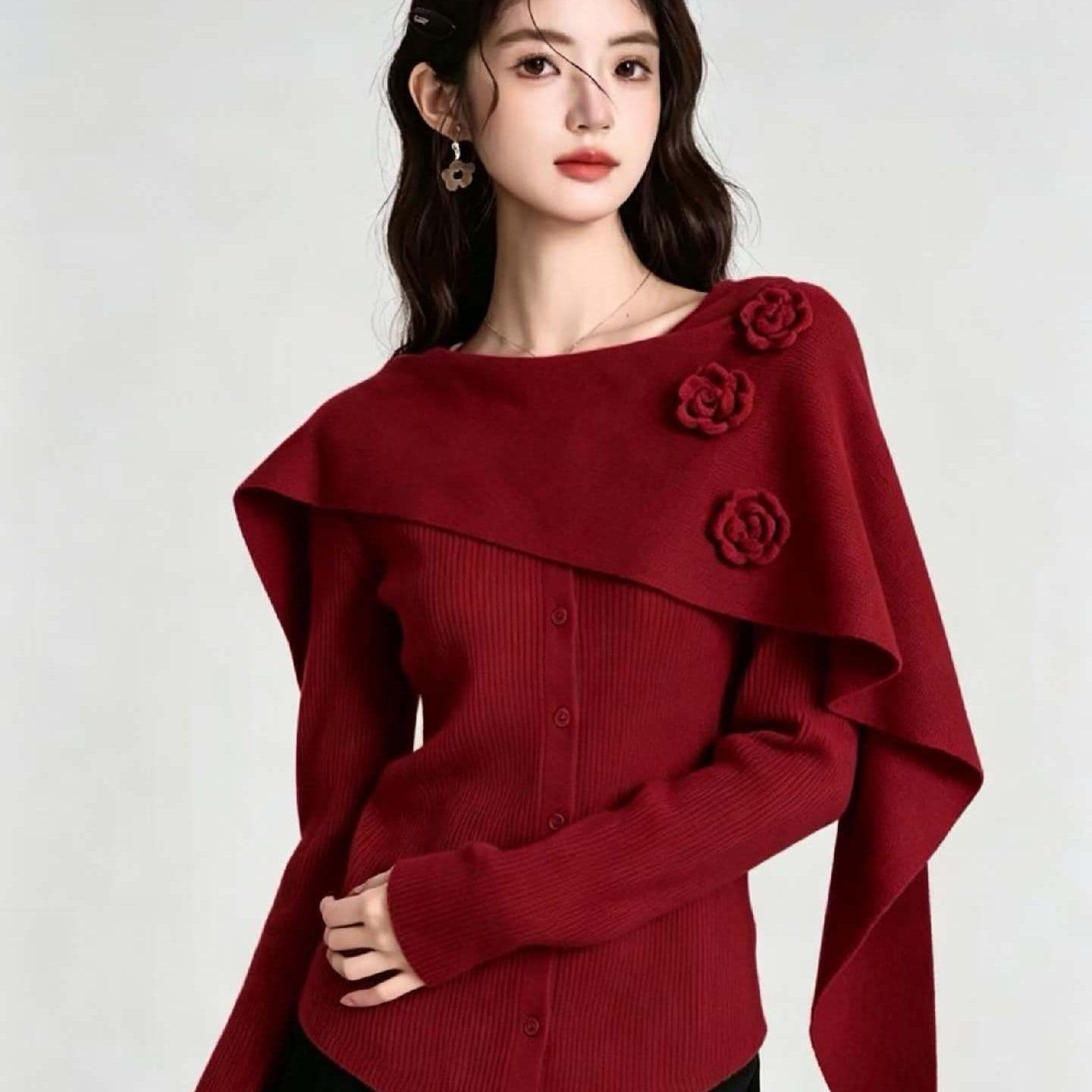 한 부서 3 차원 부드러운 꽃 고유 한 니트 스웨터 새로운 슬림해 보이는 몸매 가꾸기 가을 겨울 스웨터 긴팔 만나는 맨위 여성 상세 이미지 1