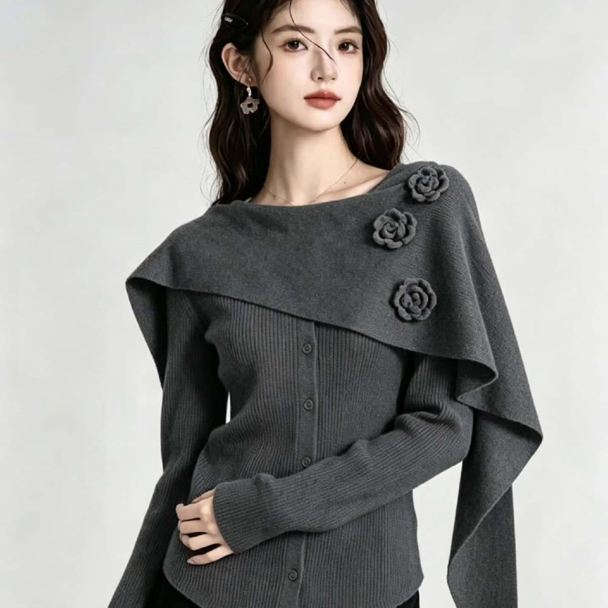 한 부서 3 차원 부드러운 꽃 고유 한 니트 스웨터 새로운 슬림해 보이는 몸매 가꾸기 가을 겨울 스웨터 긴팔 만나는 맨위 여성 상세 이미지 19