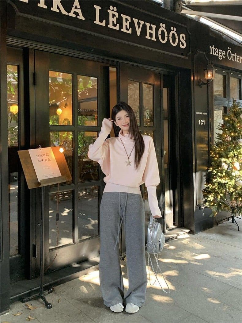 자이언트 잘 생긴 외출용 니트 스웨터 여성 봄 가을 말뚝 더미 칼라 프랑스식 사소한 고급 센스 슬림해 보이는 스웨터 인사이드 잡아라. 의류 여성 상세 이미지 16