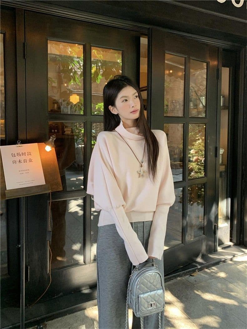 자이언트 잘 생긴 외출용 니트 스웨터 여성 봄 가을 말뚝 더미 칼라 프랑스식 사소한 고급 센스 슬림해 보이는 스웨터 인사이드 잡아라. 의류 여성 상세 이미지 17