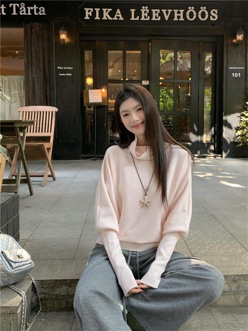 자이언트 잘 생긴 외출용 니트 스웨터 여성 봄 가을 말뚝 더미 칼라 프랑스식 사소한 고급 센스 슬림해 보이는 스웨터 인사이드 잡아라. 의류 여성 상세 이미지 19