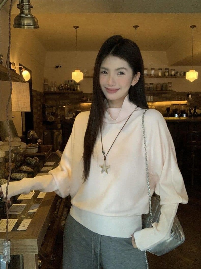 자이언트 잘 생긴 외출용 니트 스웨터 여성 봄 가을 말뚝 더미 칼라 프랑스식 사소한 고급 센스 슬림해 보이는 스웨터 인사이드 잡아라. 의류 여성 상세 이미지 20