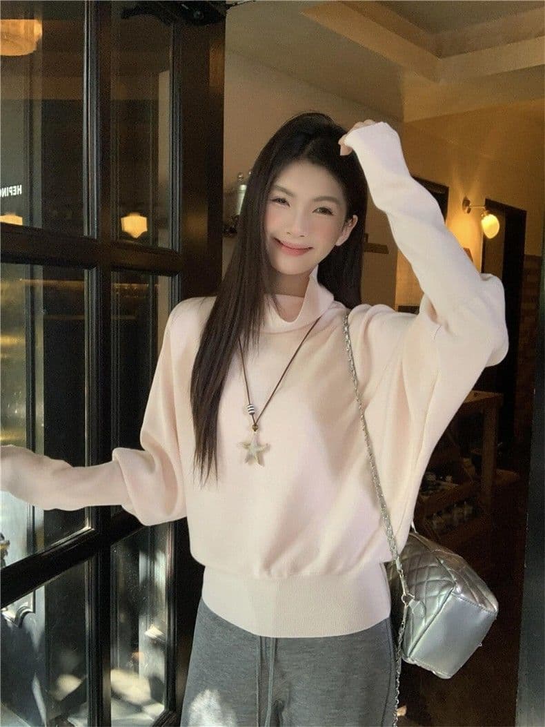 자이언트 잘 생긴 외출용 니트 스웨터 여성 봄 가을 말뚝 더미 칼라 프랑스식 사소한 고급 센스 슬림해 보이는 스웨터 인사이드 잡아라. 의류 여성 상세 이미지 21
