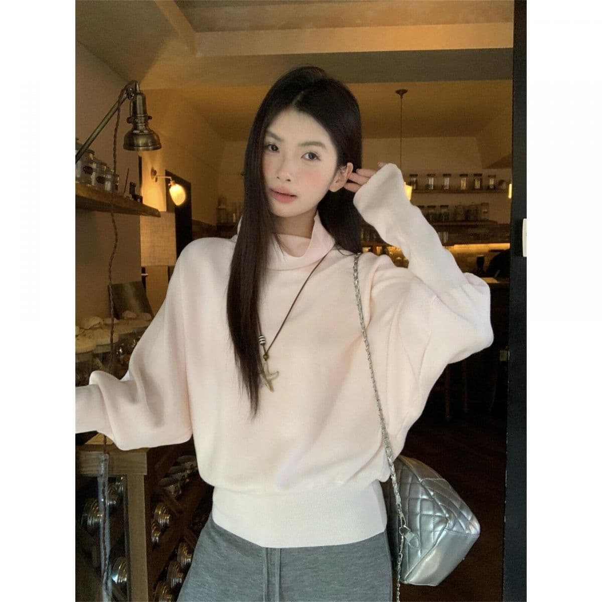 자이언트 잘 생긴 외출용 니트 스웨터 여성 봄 가을 말뚝 더미 칼라 프랑스식 사소한 고급 센스 슬림해 보이는 스웨터 인사이드 잡아라. 의류 여성 상세 이미지 26