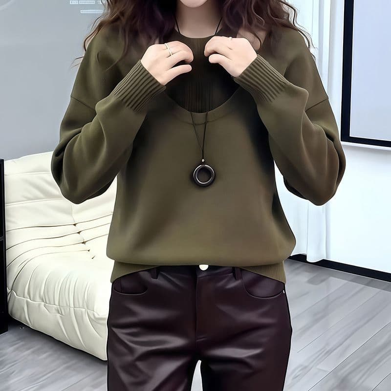 느긋한 바람 녹색 페이크 레이어드 스웨터 여자 봄 2026 새로운 니트 스웨터 루즈핏 슬림해 보이는 인사이드 가져 가라. 만나는 맨위 상세 이미지 10