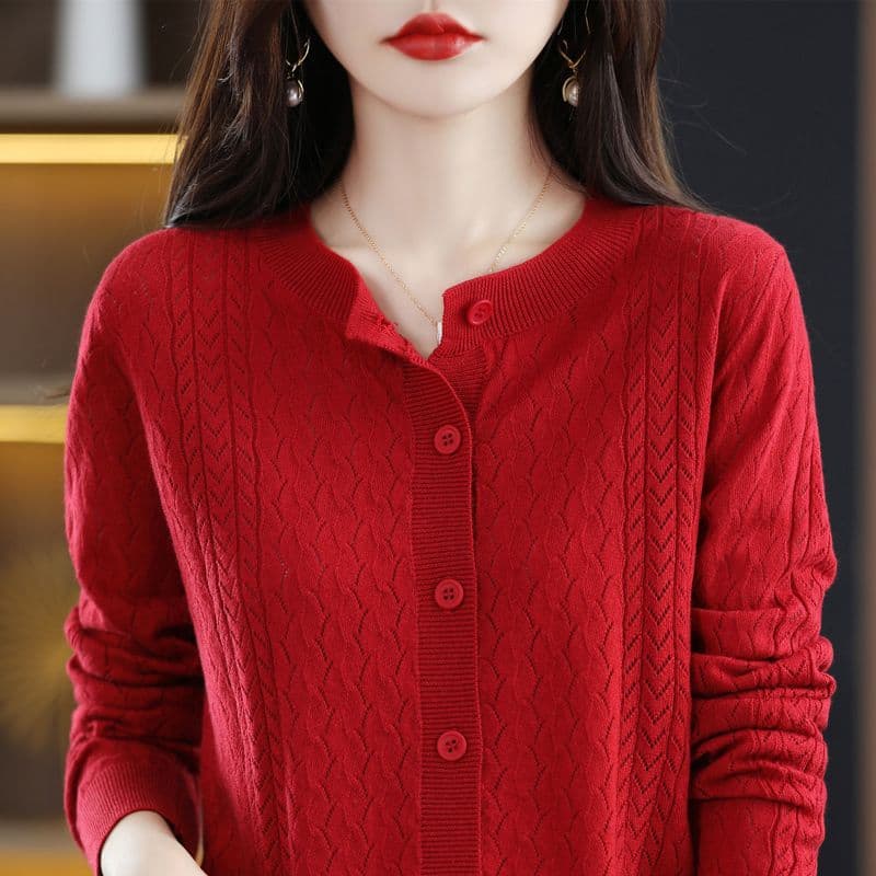 봄 가을 홀로우 아웃 니트 오픈 가디건 여성 양모 재킷 루즈핏 라운드 넥 긴팔 만나는 맨위 외부 가져 가라. 얇은 스타일 에어컨 셔츠 상세 이미지 32