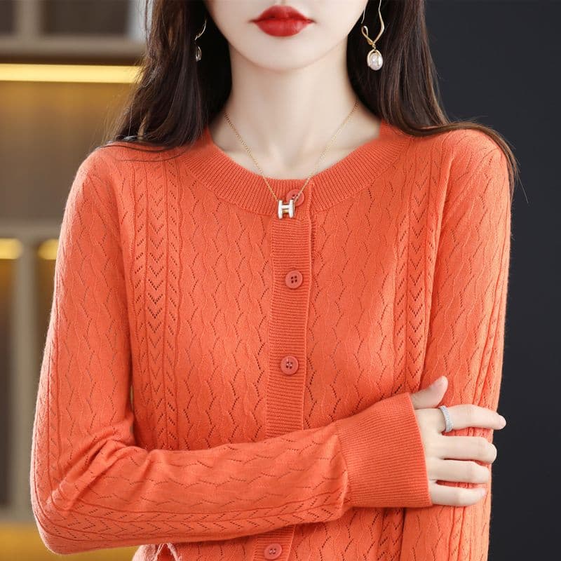 봄 가을 홀로우 아웃 니트 오픈 가디건 여성 양모 재킷 루즈핏 라운드 넥 긴팔 만나는 맨위 외부 가져 가라. 얇은 스타일 에어컨 셔츠 상세 이미지 33