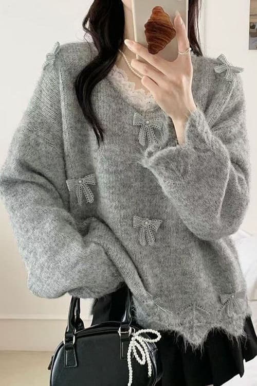 레이스 나비 3 차원 디자인 스웨터 가을 겨울 새로운 맨위 보라색 느긋한 루즈핏 재킷 슬림해 보이는 니트 스웨터 이미지 6