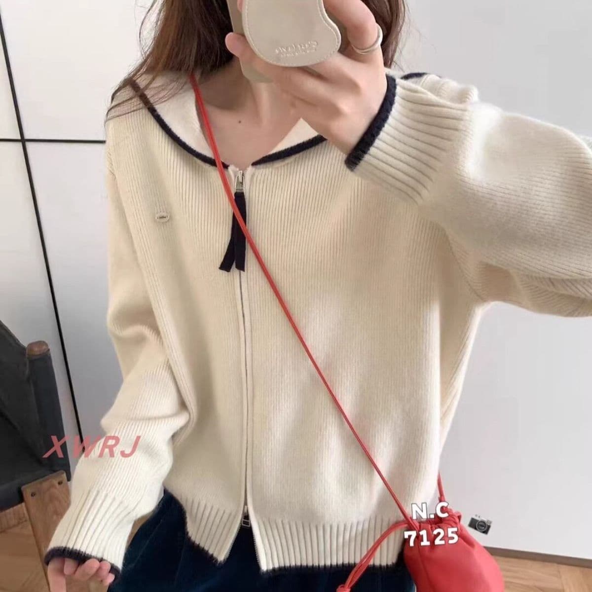 가을 의상 새로운 여성 한국 스타일 루즈핏 패션 달콤함 해군 칼라 스웨터 오픈 가디건 다용도 캐주얼 스웨터 코트 맨위 상세 이미지 6