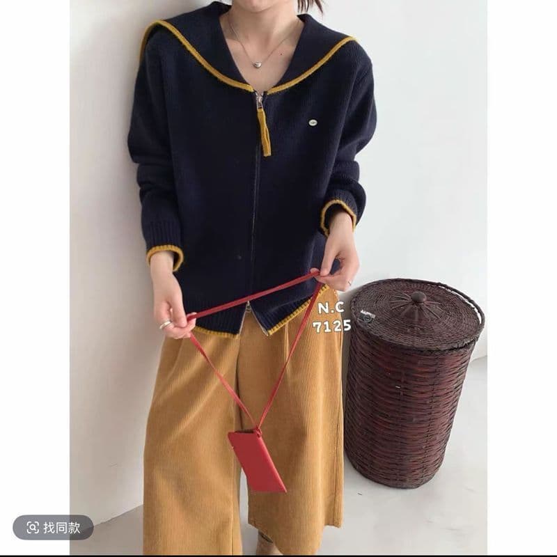 가을 의상 새로운 여성 한국 스타일 루즈핏 패션 달콤함 해군 칼라 스웨터 오픈 가디건 다용도 캐주얼 스웨터 코트 맨위 상세 이미지 14