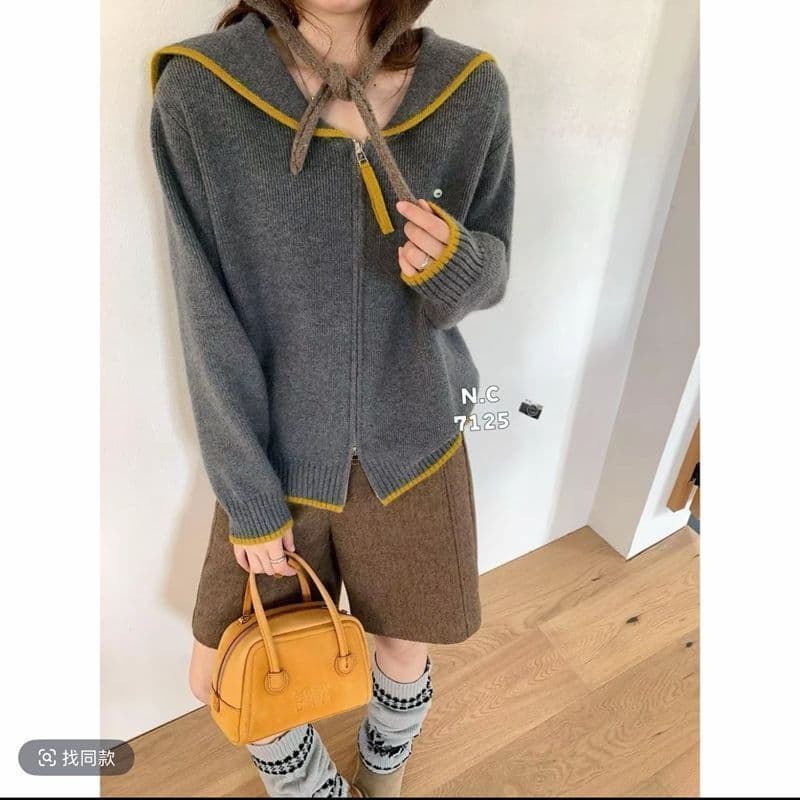 가을 의상 새로운 여성 한국 스타일 루즈핏 패션 달콤함 해군 칼라 스웨터 오픈 가디건 다용도 캐주얼 스웨터 코트 맨위 상세 이미지 18