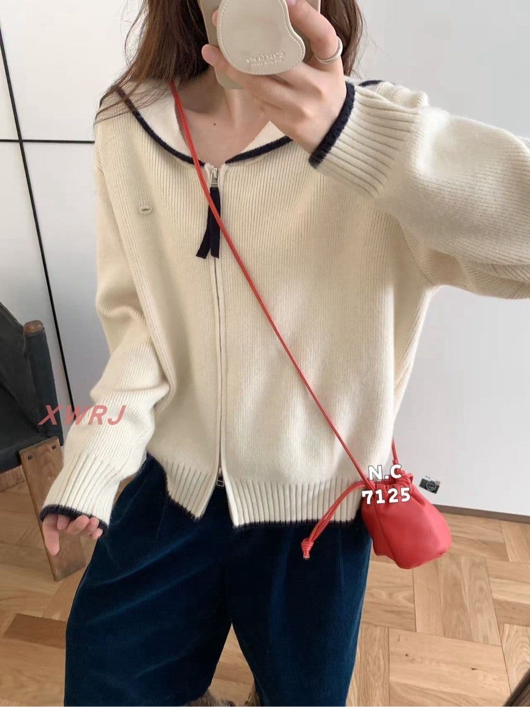 가을 의상 새로운 여성 한국 스타일 루즈핏 패션 달콤함 해군 칼라 스웨터 오픈 가디건 다용도 캐주얼 스웨터 코트 맨위 상세 이미지 22